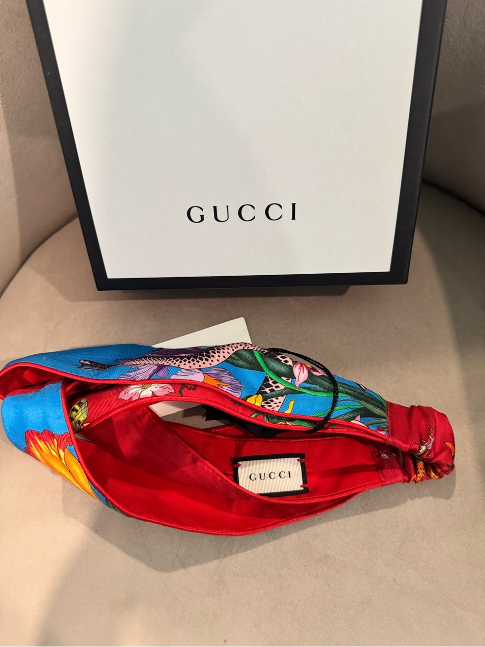 Gucci Blue and Red Floral Silk Headwrap